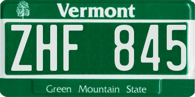 VT license plate ZHF845