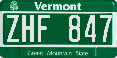 VT license plate ZHF847