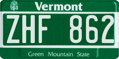 VT license plate ZHF862