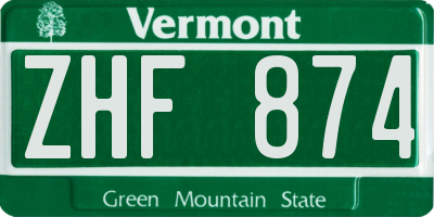 VT license plate ZHF874