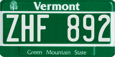 VT license plate ZHF892