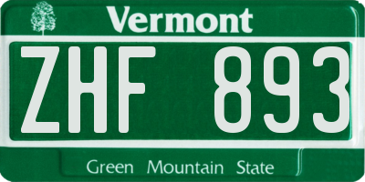 VT license plate ZHF893