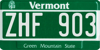 VT license plate ZHF903