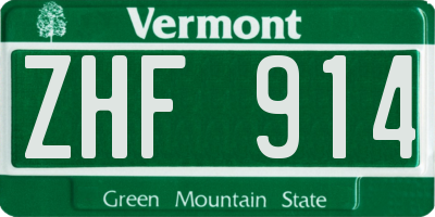 VT license plate ZHF914