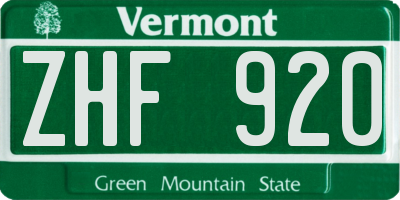 VT license plate ZHF920