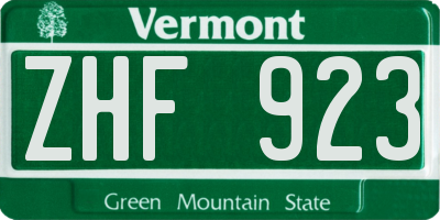 VT license plate ZHF923