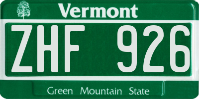 VT license plate ZHF926