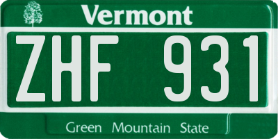 VT license plate ZHF931