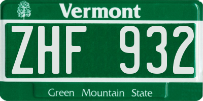 VT license plate ZHF932