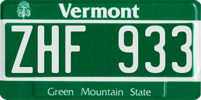 VT license plate ZHF933