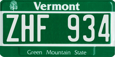 VT license plate ZHF934