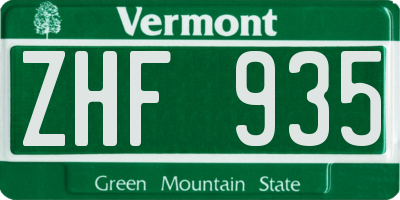 VT license plate ZHF935