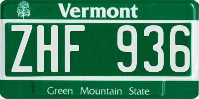 VT license plate ZHF936