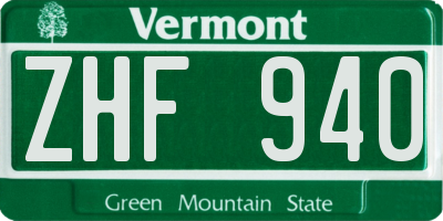 VT license plate ZHF940