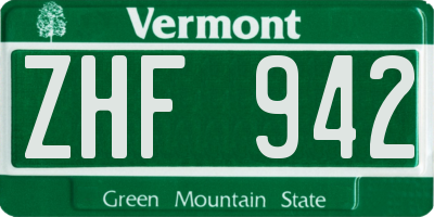 VT license plate ZHF942