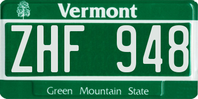 VT license plate ZHF948