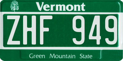VT license plate ZHF949
