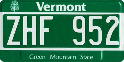 VT license plate ZHF952