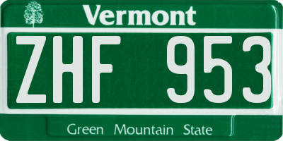 VT license plate ZHF953