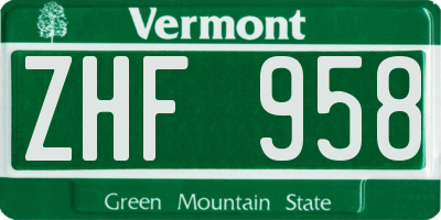 VT license plate ZHF958