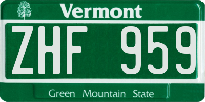 VT license plate ZHF959