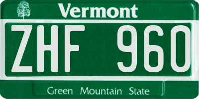 VT license plate ZHF960