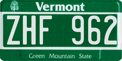 VT license plate ZHF962