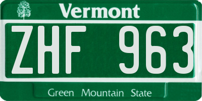 VT license plate ZHF963