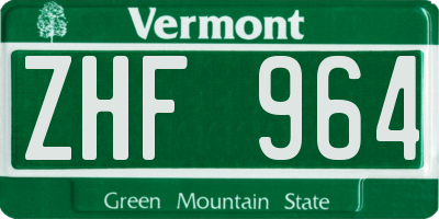 VT license plate ZHF964