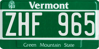 VT license plate ZHF965