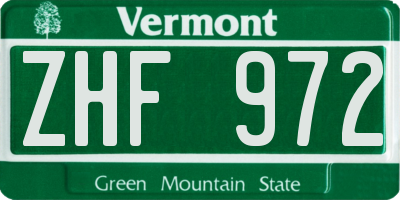 VT license plate ZHF972