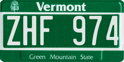 VT license plate ZHF974