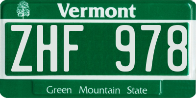 VT license plate ZHF978