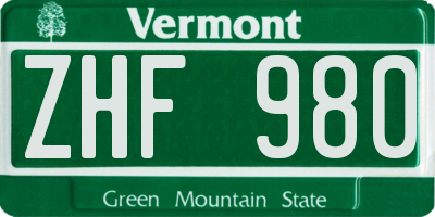 VT license plate ZHF980