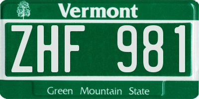 VT license plate ZHF981