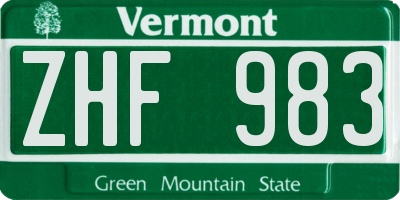 VT license plate ZHF983