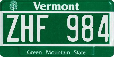 VT license plate ZHF984