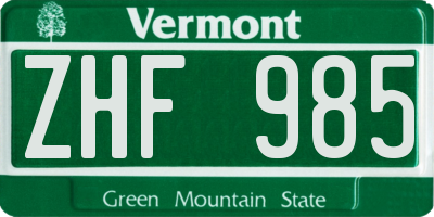 VT license plate ZHF985