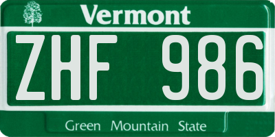 VT license plate ZHF986