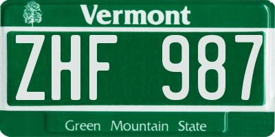 VT license plate ZHF987