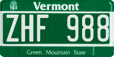 VT license plate ZHF988