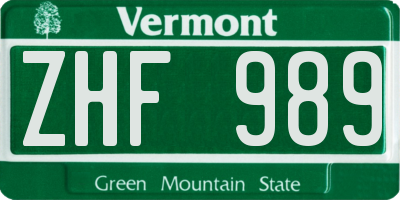 VT license plate ZHF989