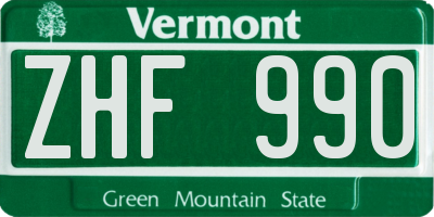 VT license plate ZHF990