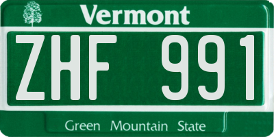 VT license plate ZHF991