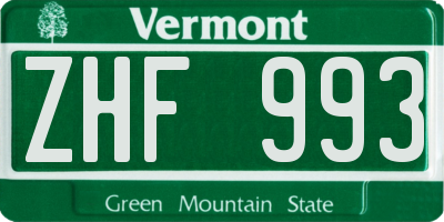 VT license plate ZHF993