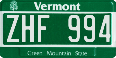 VT license plate ZHF994