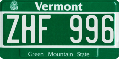VT license plate ZHF996
