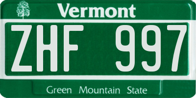 VT license plate ZHF997