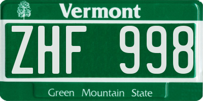 VT license plate ZHF998