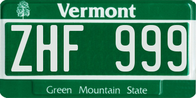 VT license plate ZHF999